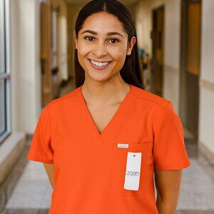 Figs Top Technical Collection XXS Salmon V Neck Short Sleeve Scrub‎ One Pocket